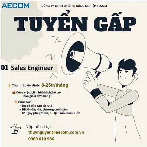 🚀 TUYỂN DỤNG SALES ENGINEER – THU NHẬP 10–20 TRIỆU LÀM VIỆC TẠI HN