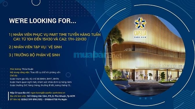 Tuyển dụng nhân viên tạp vụ tại Trung tâm tiệc cưới Capella Park View