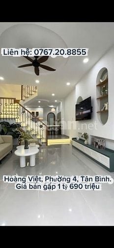 Bán nhà khu bờ kè Hoàng Việt, P4, Tân Bình. DT 49m2 giá 1 tỷ 690 SHR