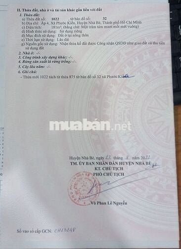 181m2 full thổ cư đường Phạm Hữu Lầu, Nhà Bè, mặt hẻm chính