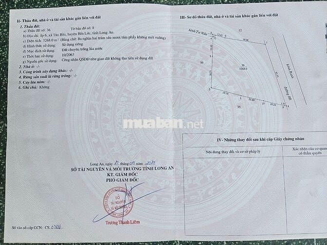 NGỘP, NGỘP 3.268M2 ĐẤT RUỘNG SIÊU ĐẸP GIÁP RANH HCM, 62M MẶT TIỀN KÊNH