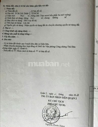 ĐẤT 4.5 X 18.5M ĐƯỜNG SỐ 26 P. CÁT LÁI GIÁ 4.5 TỶ