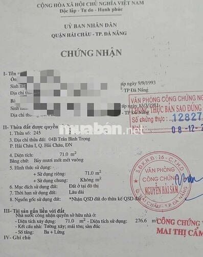 Bán nhà mặt phố đường Trần Bình Trọng, trung tâm TP Đà Nẵng