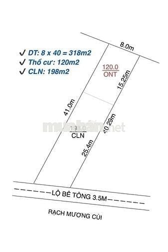 Nền 8x40 - 318m2 ONT - Cách Quốc Lộ 61C 2Km - Lộ Oto 4m - Giá 1,180 Tỷ