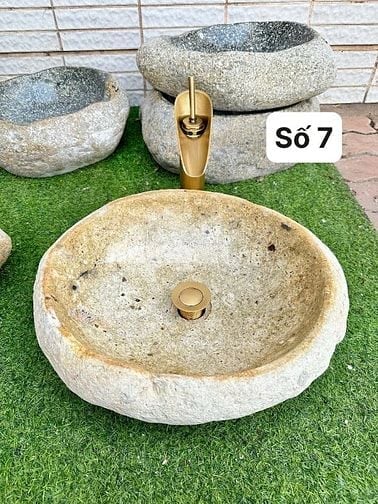 Chậu rửa lavabo đá cuội tự nhiên nguyên khối phù hợp cho homestay, cf