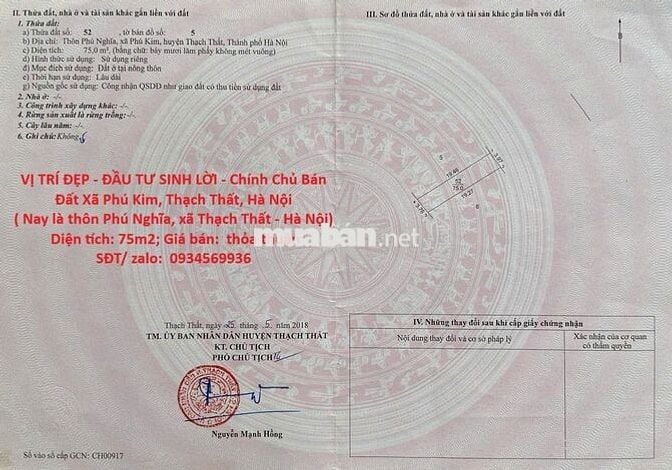 VỊ TRÍ ĐẸP - ĐẦU TƯ SINH LỜI - Bán Đất Xã Phú Kim, Thạch Thất, Hà Nội