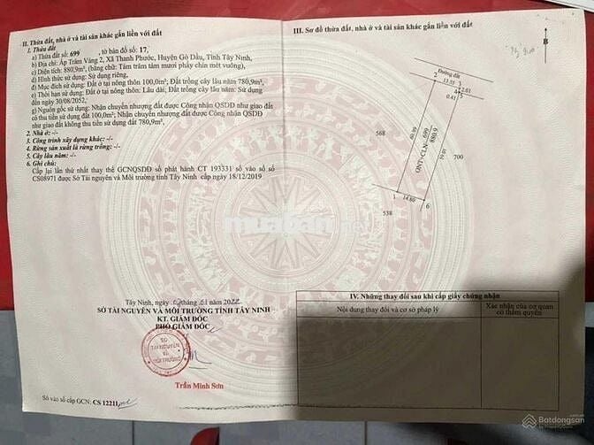 Bán lô đất 881m2 ngay Thanh Phước, Gò Dầu, dân cư đông, SHR, giá 960tr