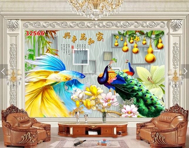 Tranh gạch 3d dán tường sau ti vi - CX322