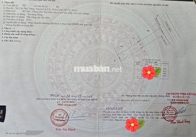 Chính Chủ Cần Bán Đất Ở Nông Thôn 267m2 Giá 3,6 Tỷ Tại xã Củ Chi