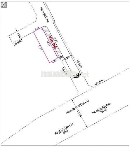 Bán lô góc hẻm 301 Vườn Lài, DT: 4,8x17m. (82m2). Full thổ cư. Xây cao