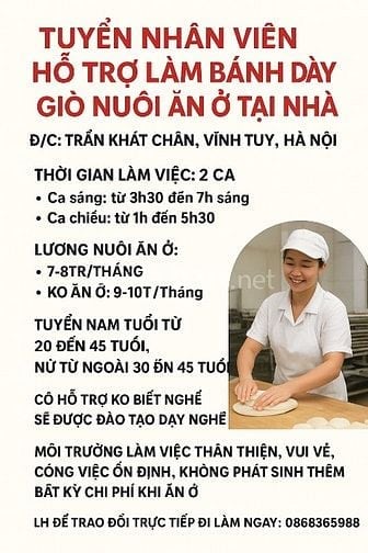 tuyen nhân viên làm ca chiều hoặc full time nuôi ăn ở lương cao
