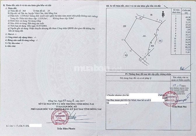 Bán nhanh 1,1359ha đất rừng sản xuất Tân An, Vĩnh Cửu, Đồng Nai