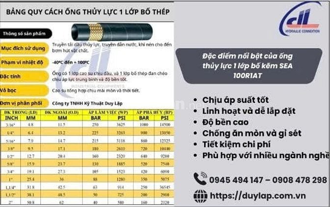 Ống thuỷ lực 1 lớp kẽm dùng trong thiết bị công nghiệp, thuỷ lực.