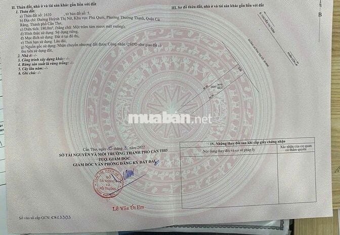 Cần bán gấp lô đất thổ cư 100% tại đường Huỳnh Thị Nở