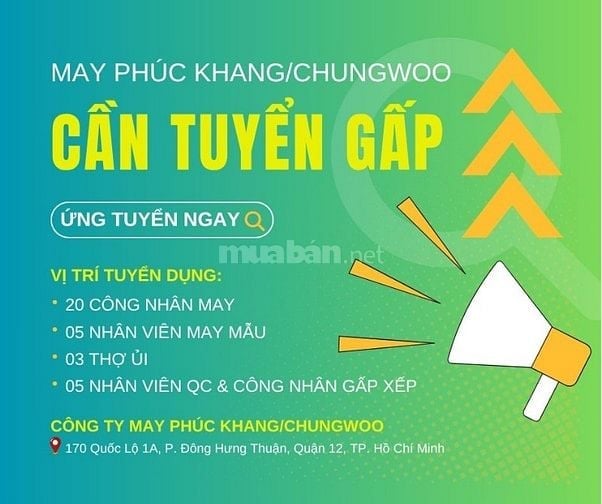 Công Ty May Phúc Khang - Tuyển Gấp Công Nhân May, QC, May Mẫu, Thợ Ủi