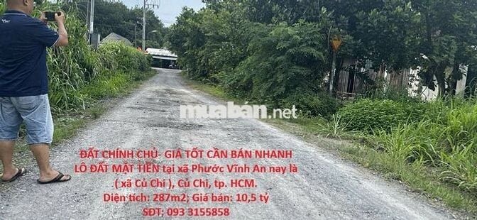 ĐẤT CHÍNH CHỦ CẦN BÁN NHANH LÔ ĐẤT MẶT TIỀN tại huyện Củ Chi, TPHCM