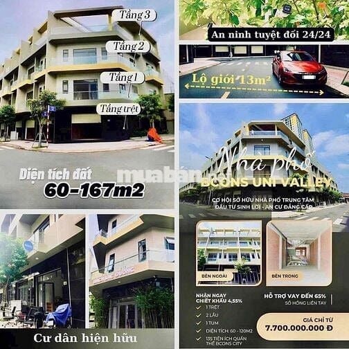 NHÀ PHỐ BCONS UNI VALLEY THANH TOÁN 2TY1 NHẬN NHÀ