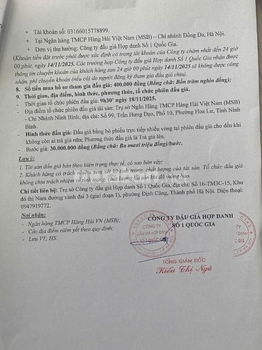 Công ty Đấu giá Hợp danh Số 1 Quốc Gia đăng thông báo bán đấu giá 