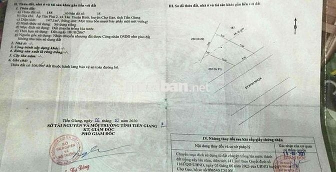 Đất Mặt Tiền Chợ Gạo Tân Phú 2 , Tân Thuận Bình.