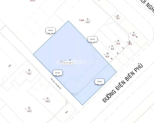 Rẻ, hiếm: Điện Biên Phủ, Bình Thạnh 11x50m CN: 840m2 chỉ 140 triệu/m2 