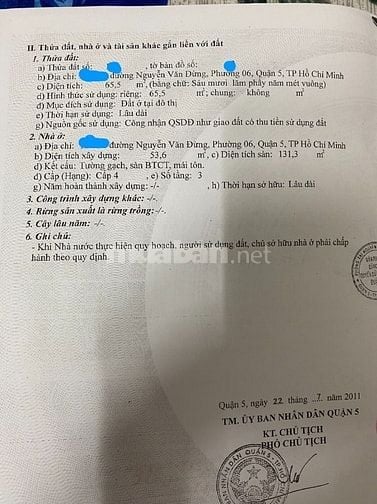Bán nhà hẻm thông Nguyễn Văn Đừng Q5 dt 4,5x16m nhà 3 tầng chỉ 6,8 tỷ.