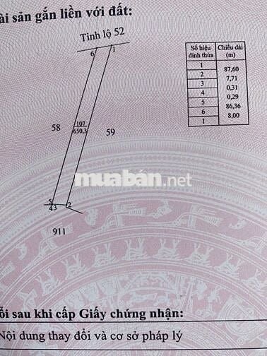 Đất chính chủ QL 52 Bà Rịa, Đã có sổ, 8m mặt tiền