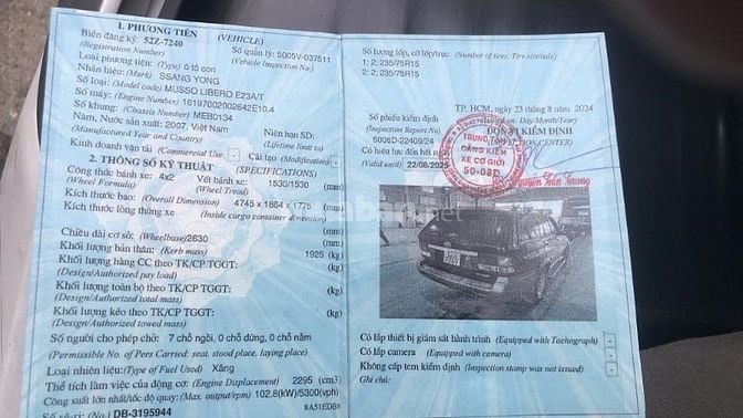 BÁN XE 7 CHỖ ĐỜI 2007 SSANGYONG HÀN QUỐC