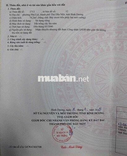 Lô đất vuông vức diện tích 74,2m2 (TC 60m2) hẻm 322 Huỳnh Văn Luỹ