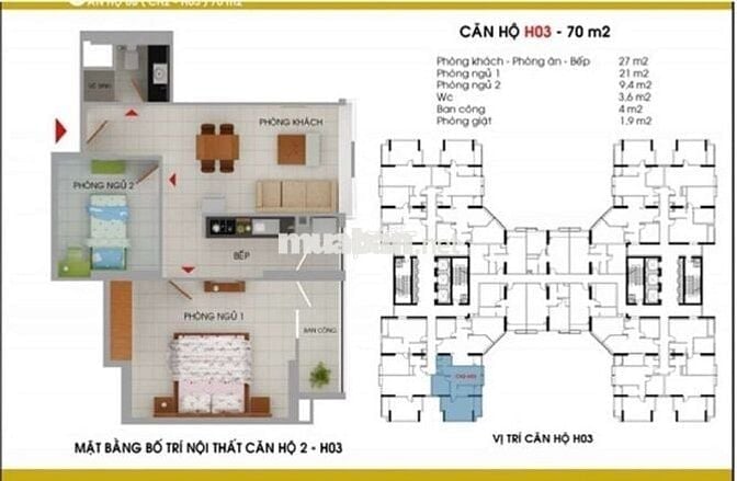 Chính chủ bán căn góc 70m2 The Easter City  2 phòng ngủ