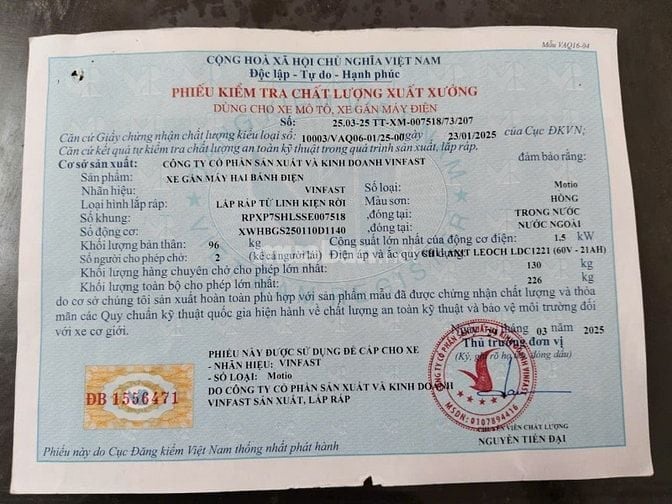 THÔNG BÁO TÌM PHIẾU XUẤT XƯỞNG XE MÁY ĐIỆN BỊ THẤT LẠC