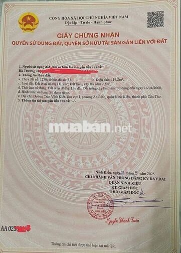 BÁN NỀN HẺM 6 ĐƯỜNG TRẦN VĨNH KIẾT P. AN BÌNH