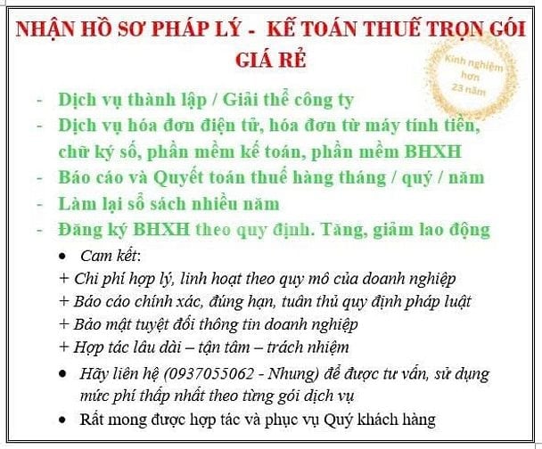 NHẬN HỒ SƠ PHÁP LÝ -  KẾ TOÁN THUẾ TRỌN GÓI -> Giá Rẻ