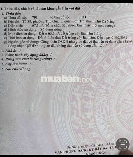 💚CẦN CHUYỂN NHƯỢN💚 LÔ ĐÁT 
DT 67M2... ngang 5m... kv sơn tra...