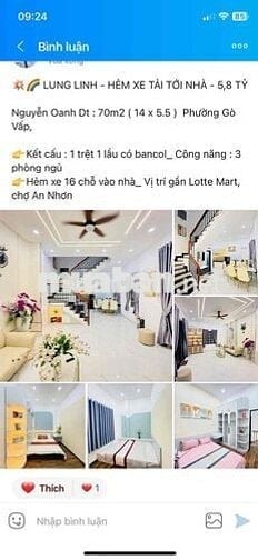 HẺM XE TẢI TỚI NHÀ - 70M2 -3PN - 5,8 TỶ