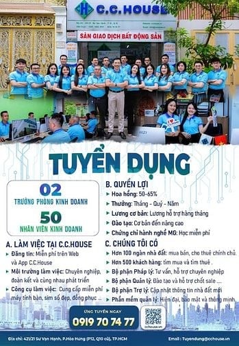Tuyển 50 NVKD nhà phố HH => 65%, được đào tạo-đi làm ngay