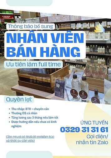 VIỆC LÀM BÁN HÀNG PART TIME/ FULL TIME, KHÔNG NHẬN SINH VIÊN