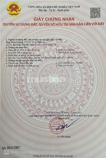 Bán đất hẻm xe hơi Trung tâm Thị Trấn Hóc Môn đường Song Hành 5x11m