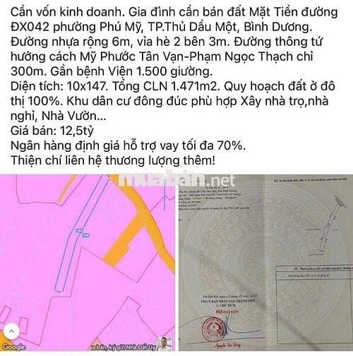 Đất mặt tiền đường ĐX042 PHÚ MỸ