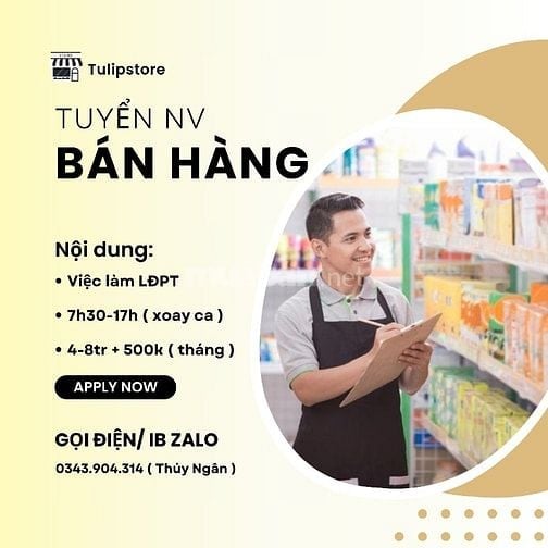 Tuyển nhân viên bán hàng - Đăng ký ca linh hoạt
