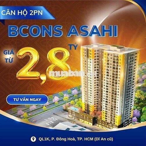 Căn hộ 2PN Bcons Asahi Dĩ An, giá 2.8 tỷ, nhận nhà Quý 2/2027
