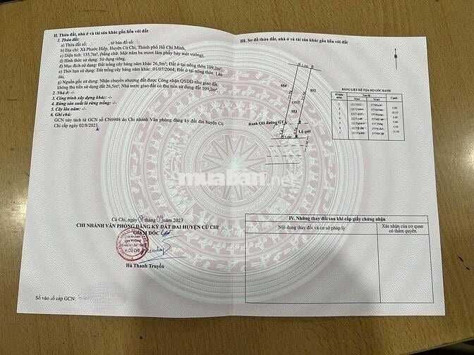 Bán đất 135m2 chỉ 1,1 tỷ tại Cây Trôm Mỹ Khánh gần cầu vượt Củ Chi