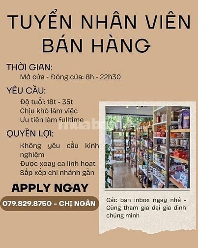 Tuyển nhân viên bán tại quầy thức uống giải khát, cà phê parttime 