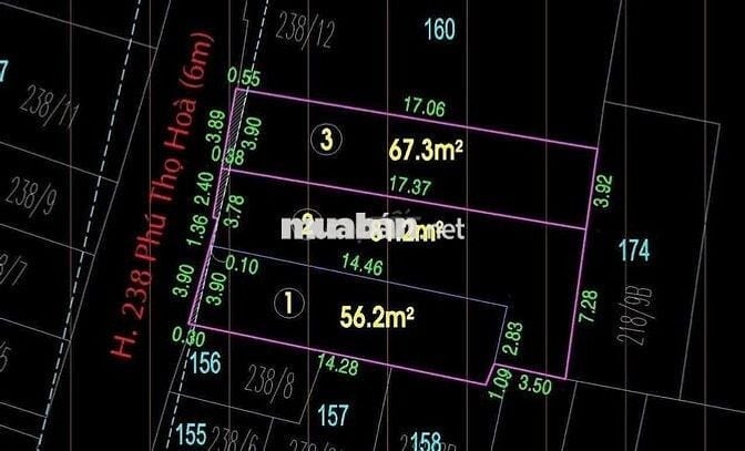 238/ PHÚ THỌ HOÀ - 4x17M5 (NỞ HẬU CN 81,2M) HẺM OTO 5M - 7 TỶ 800TR TL