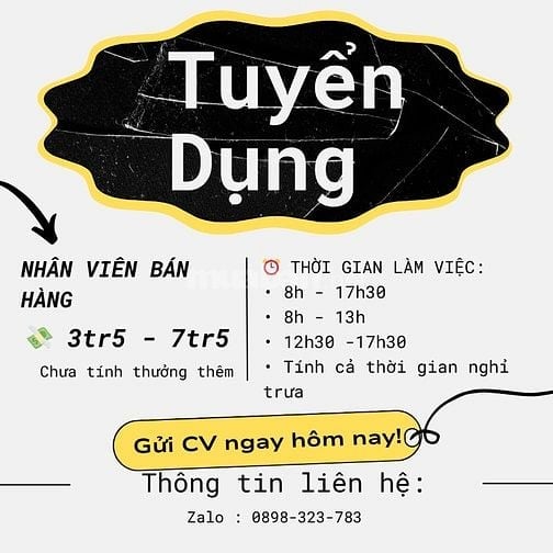 Nhân viên bán hàng làm Part time/Full time, có hỗ trợ training 