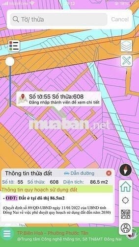 Bán đất thổ cư 86,5m² hẻm 1245 QL51, P. Phước Tân – Biên Hòa, hẻm 5m,