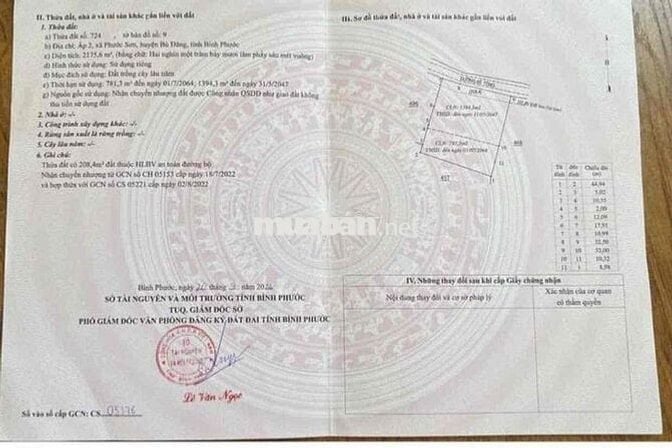 Bán đất chính chủ 2,3 tỷ 2175,6 m2 Phước Sơn, huyện Bù Đăng (cũ)