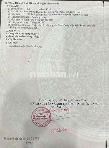 LÔ ĐẤT ĐẸP XÃ DƯƠNG TƠ PHÚ QUỐC TỈNH KIÊN GIANG