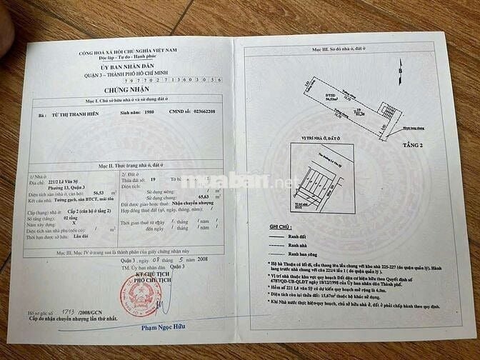 TÔI CẦN BÁN CHUNG CƯ CŨ CÓ SỔ HỒNG LÂU DÀI LÊ VĂN SĨ QUẬN 3 THANG BỘ