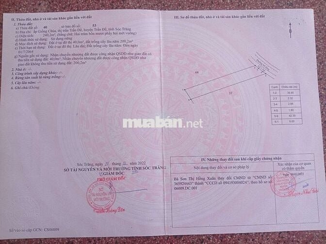 Cần bán 6,96m đất nền thổ cư mặt tiền lộ bê tông  trên 3m trung tâm TĐ