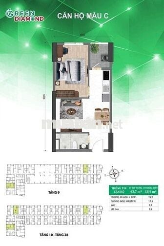 Căn 1PN *** giá CĐT tại Bcons City tháp Green Diamond TẶNG iPAD